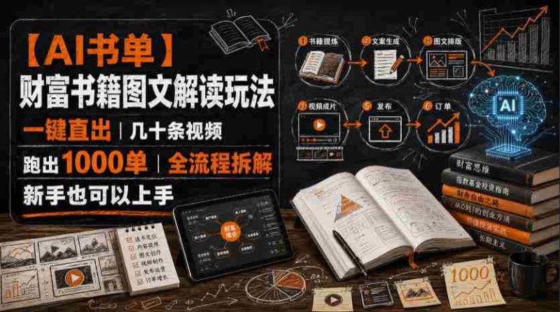 【AI书单】财富书籍图文解读玩法,一键直出,几十条视频,跑出1000单,全流程拆解,新手也可以上手-OG资源站