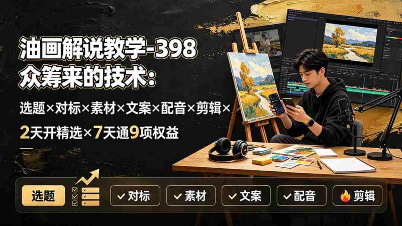 (19527期)油画解说教学-398众筹来的技术:选题×对标×素材×文案×配音×剪辑×2天开精选×7天通9项权益-OG资源站