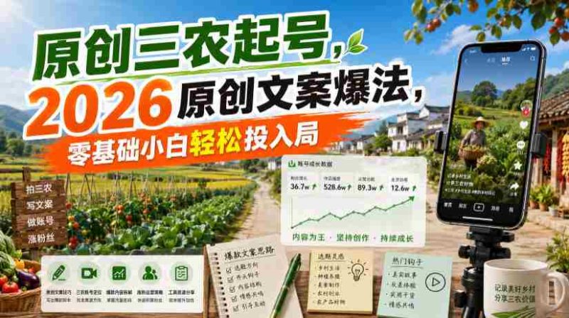 原创三农起号,2026原创文案爆法,零基础小白轻松投入局-OG资源站