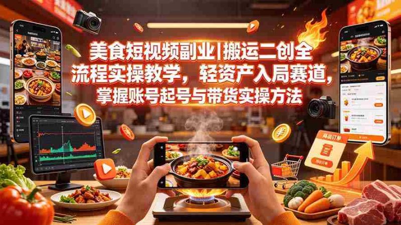 （19535期）美食短视频副业｜搬运二创全流程实操教学，轻资产入局赛道，掌握账号起号与带货实操方法-OG资源站