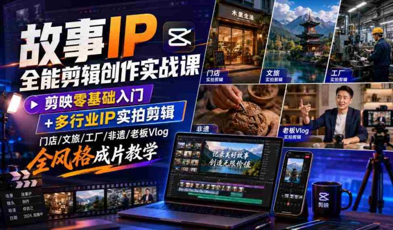 故事IP全能剪辑创作实战课|剪映零基础入门+多行业IP实拍剪辑,门店/文旅/工厂/非遗/老板Vlog全风格成片教学-OG资源站