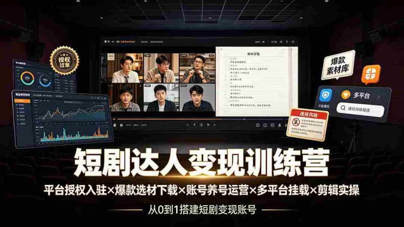 (19551期)短剧达人变现训练营:平台授权入驻×爆款选材下载×账号养号运营×多平台挂载×剪辑实操×违规处理全流程-OG资源站