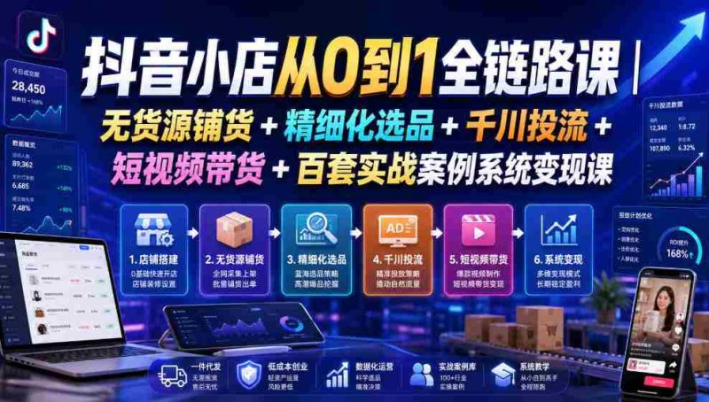 抖音小店从0到1全链路课｜无货源铺货+精细化选品+千川投流+短视频带货+百套实战案例系统变现课（2026年7月更新）-OG资源站