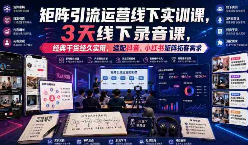 嗨推矩阵引流运营线下实训课,3天线下录音课,经典干货经久实用,适配抖音、小红书矩阵拓客需求-OG资源站