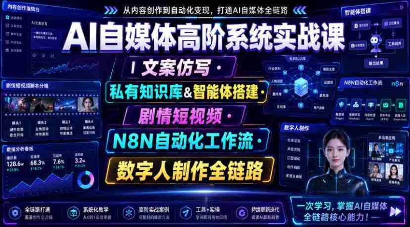 AI自媒体高阶系统实战课|文案仿写・私有知识库&智能体搭建・剧情短视频・N8N自动化工作流・数字人制作全链路-OG资源站