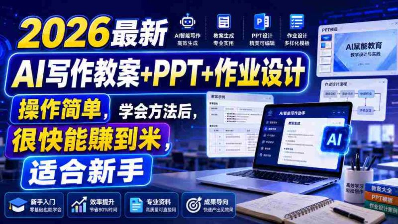 2026最新AI写作教案+PPT+作业设计,操作简单,学会方法后,很快能賺到米,适合新手-OG资源站