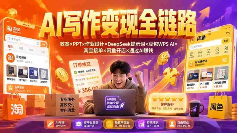 （19561期）2026AI写作变现全链路：教案×PPT×作业设计×DeepSeek提示词×豆包WPS AI×淘宝接单×闲鱼开店×通过AI賺钱-OG资源站