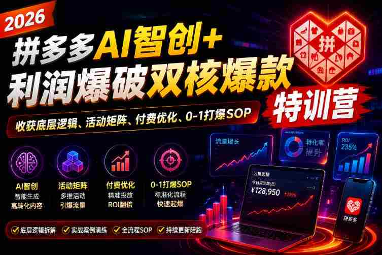 2026拼多多AI智创+利润爆破双核爆款特训营，收获底层逻辑、活动矩阵、付费优化、0-1打爆SOP（更新0727）-OG资源站
