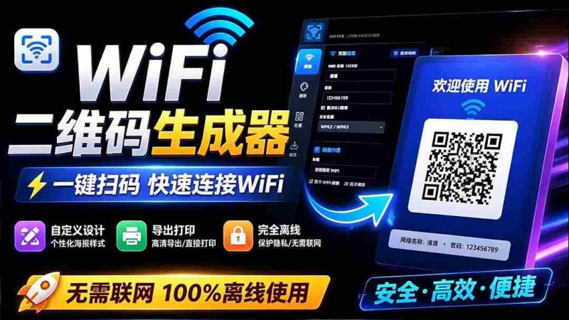（19566期）完全离线使用！WiFi二维码生成器，一键扫码快速连接WiFi，支持自定义风格导出 WiFi二维码生成器-OG资源站