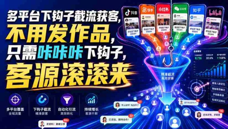 多平台下钩子截流获客,不用发作品,只需咔咔咔下钩子,客源滚滚来-OG资源站