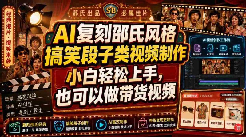 AI复刻邵氏风格搞笑段子类视频制作,小白轻松上手,也可以做带货视频-OG资源站