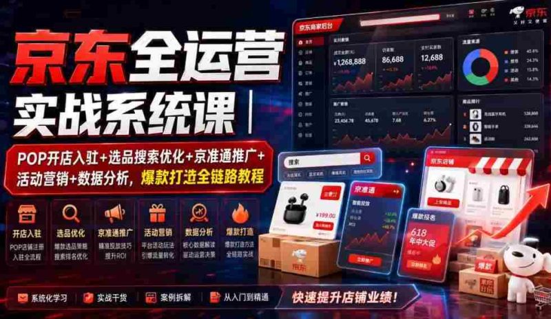 京东全运营实战系统课|POP开店入驻+选品搜索优化+京准通推广+活动营销+数据分析,爆款打造全链路教程-OG资源站