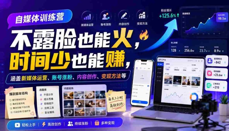 自媒体训练营,不露脸也能火,时间少也能賺,涵盖新媒体运营、账号涨粉、内容创作、变现方法等-OG资源站