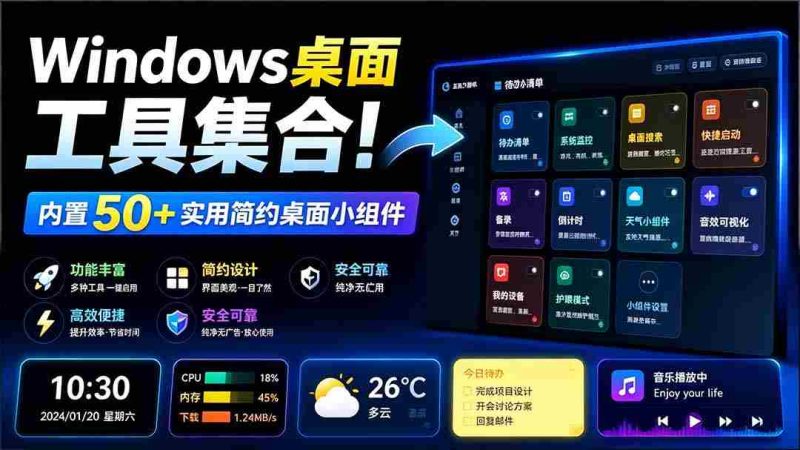 (19585期)Windows桌面工具集合!内置50+实用简约桌面小组件,含截图、录屏、翻译、天气等,多秘工具箱-OG资源站
