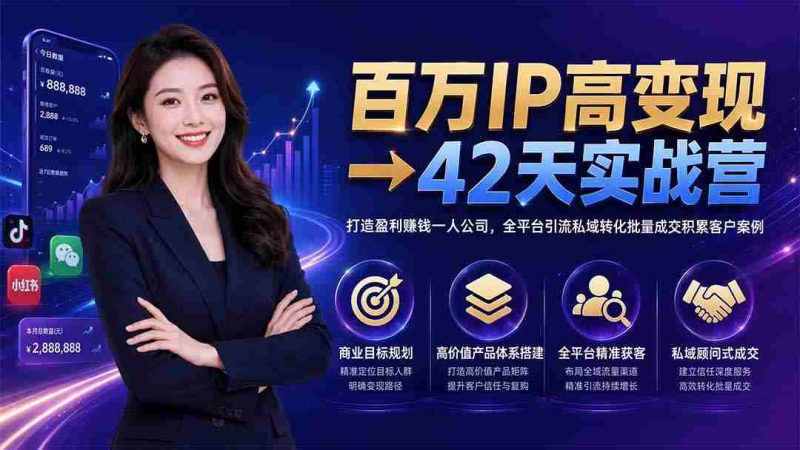 （19589期）百万IP高变现→42天实战营｜打造盈利赚钱一人公司，全平台引流私域转化批量成交积累客户案例-OG资源站