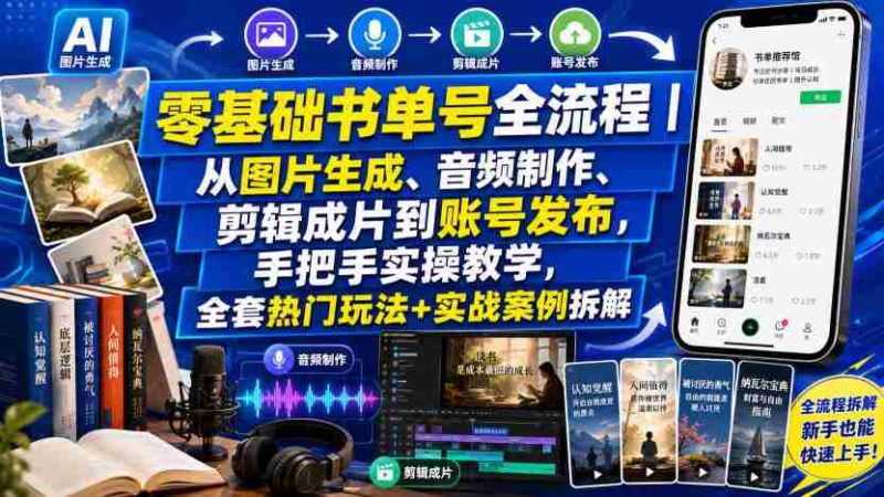 零基础书单号全流程|从图片生成、音频制作、剪辑成片到账号发布,手把手实操教学,全套热门玩法+实战案例拆解-OG资源站