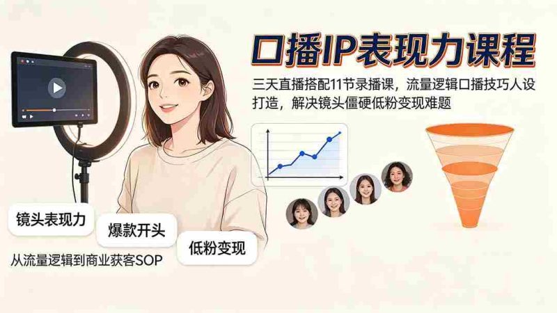 (19604期)口播IP表现力课程|三天直播搭配11节录播课,流量逻辑口播技巧人设打造,解决镜头僵硬低粉变现难题-OG资源站