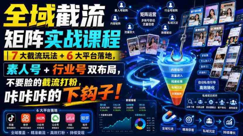 全域截流矩阵实战课程|7大截流玩法+6大平台落地,素人号+行业号双布局,不要脸的截流打粉,咔咔咔的下钩子!-OG资源站
