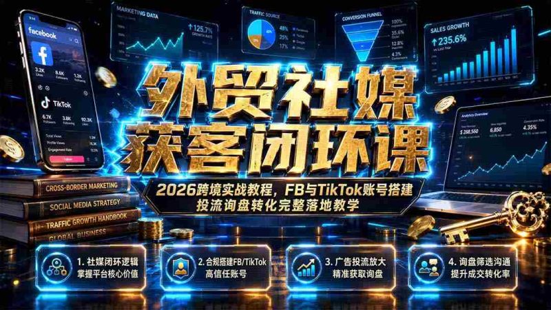 (19611期)外贸社媒获客闭环课|2026跨境实战教程,FB与TikTok账号搭建投流询盘转化完整落地教学-OG资源站