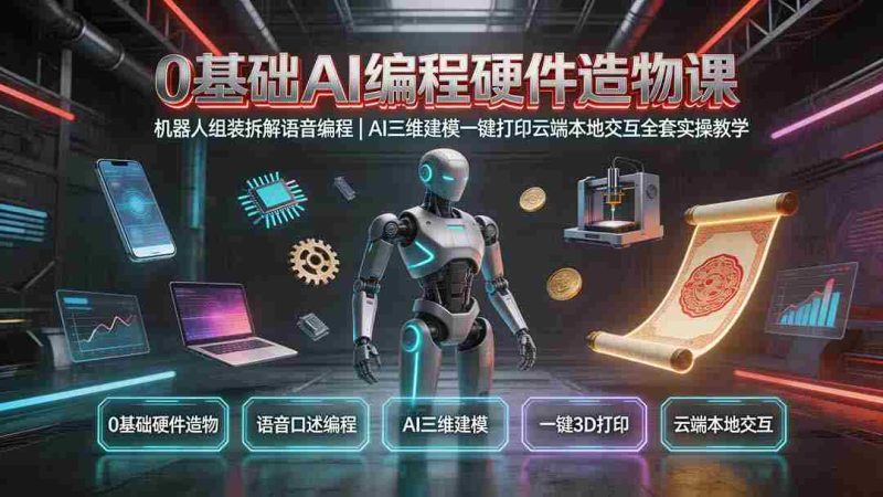(19612期)0基础AI编程硬件造物课|机器人组装拆解语音编程,AI三维建模一键打印云端本地交互全套实操教学-OG资源站