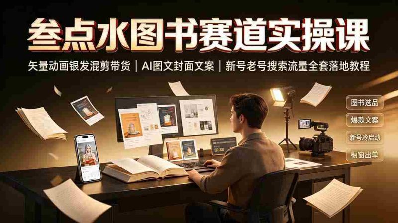 (19613期)叁点水图书赛道实操课|矢量动画银发混剪带货,AI图文封面文案,新号老号搜索流量全套落地教程-OG资源站
