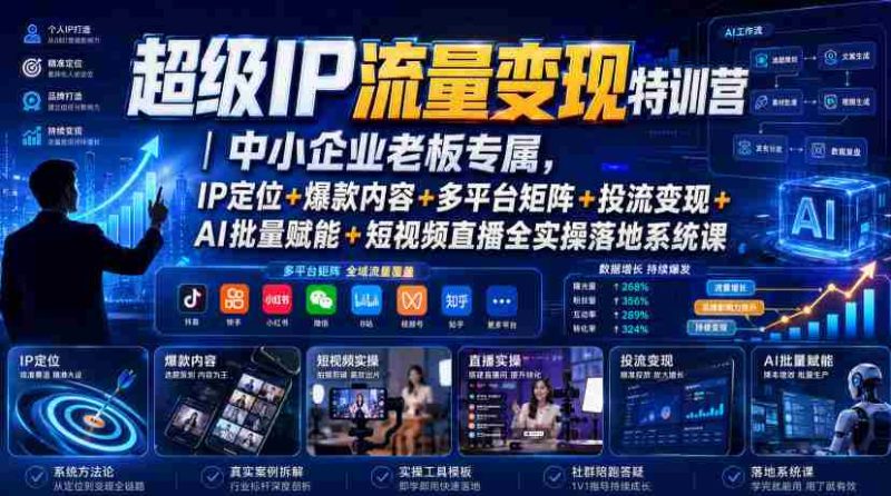 超级IP流量变现特训营｜中小企业老板专属，IP定位+爆款内容+多平台矩阵+投流变现+AI批量赋能+短视频直播全实操落地系统课-OG资源站