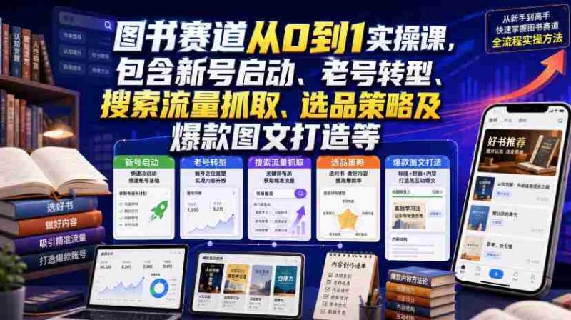 图书赛道从0到1实操课,包含新号启动、老号转型、搜索流量抓取、选品策略及爆款图文打造等-OG资源站