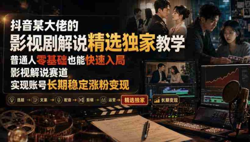抖音某大佬的影视剧解说精选独家教学，普通人零基础也能快速入局影视解说赛道，实现账号长期稳定变现-OG资源站
