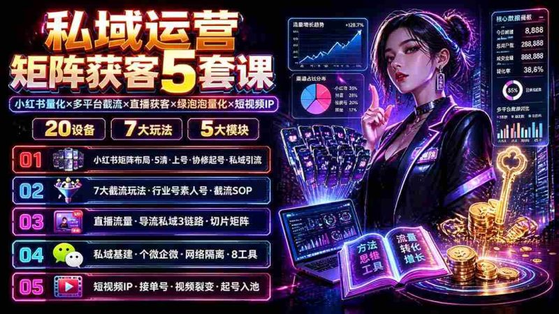 (19617期)私域运营矩阵获客5套课:小红书量化×多平台截流×直播获客×绿泡泡量化×短视频IP×20设备×7大玩法-OG资源站