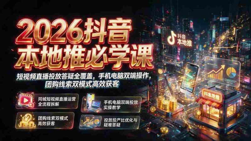 (19618期)2026抖音本地推必学课|短视频直播投放答疑全覆盖,手机电脑双端操作,团购线索双模式高效获客-OG资源站