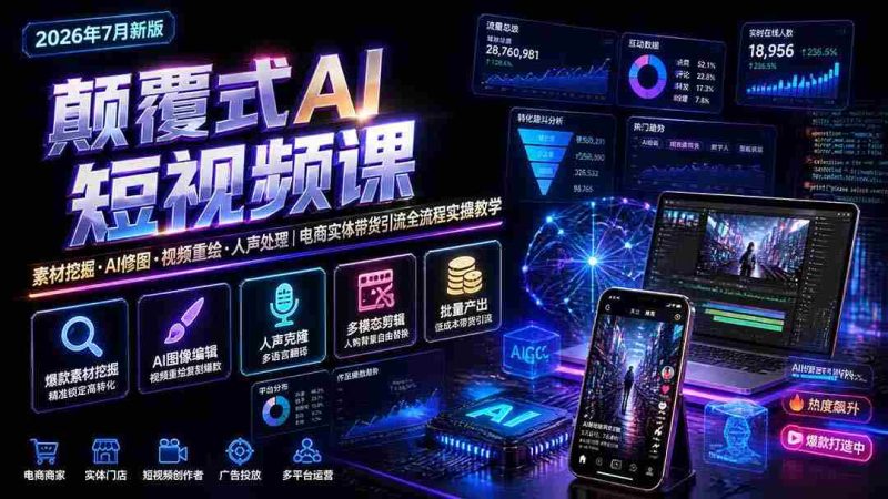 （19630期）颠覆式AI短视频课｜素材挖掘，AI修图，视频重绘，人声处理｜电商实体带货引流全流程实操教学-OG资源站