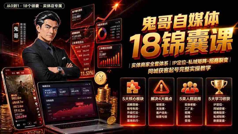 (19632期)鬼哥自媒体18锦囊课|实体商家全套体系|IP 定位-私域矩阵-招商裂变|同城获客起号完整实操教学-OG资源站