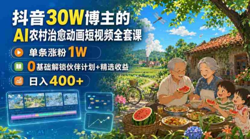 抖音30W博主的AI农村治愈动画短视频全套课|单条涨粉1W,0基础解锁伙伴计划+精选收益,日入400+-OG资源站