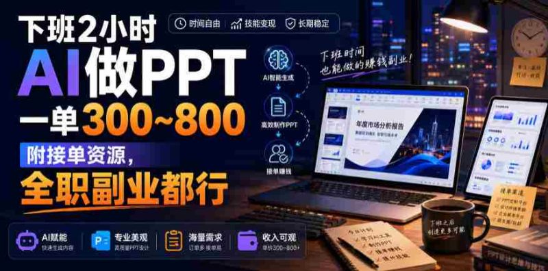 下班2小时AI做PPT，一单300~800，附接单资源，全职副业都行【揭秘】-OG资源站