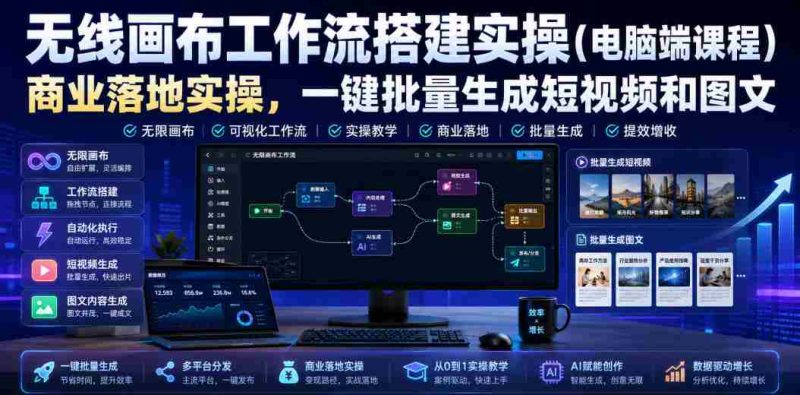 无线画布工作流搭建实操（电脑端课程），商业落地实操，一键批量生成短视频和图文-OG资源站