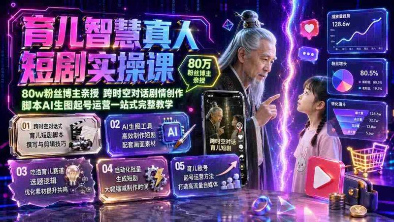 (19663期)育儿智慧真人短剧实操课|80w粉丝博主亲授,跨时空对话剧情创作,脚本AI生图起号运营一站式完整教学-OG资源站