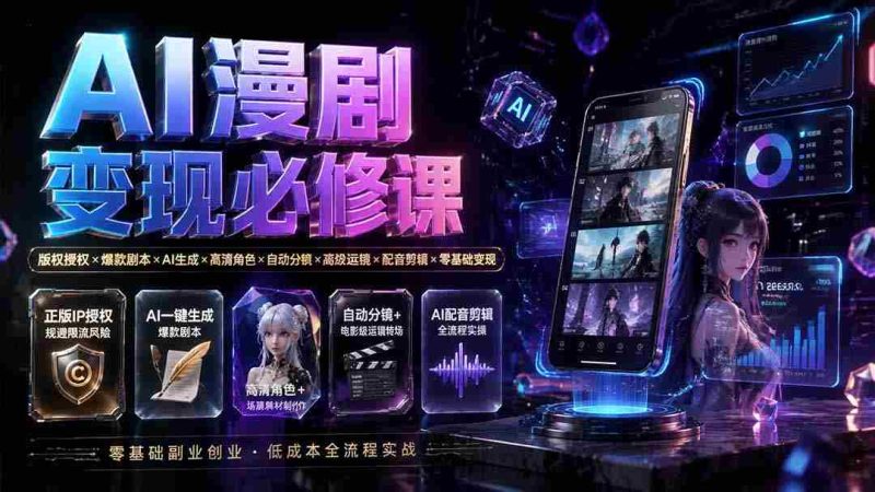 （19664期）AI漫剧变现必修课：版权授权×爆款剧本×AI生成×高清角色×自动分镜×高级运镜×配音剪辑×零基础变现-OG资源站