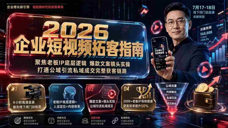 （19667期）2026企业短视频拓客指南：聚焦老板IP底层逻辑，爆款文案镜头实操，打通公域引流私域成交完整获客链路-OG资源站