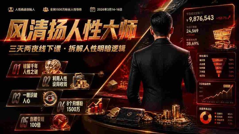 （19676期）风清扬人性大师-三天两夜3月14-16线下课2026年｜拆解人性明暗逻辑，识人避坑，千万粉涨粉+直播百倍变现实战教学-OG资源站