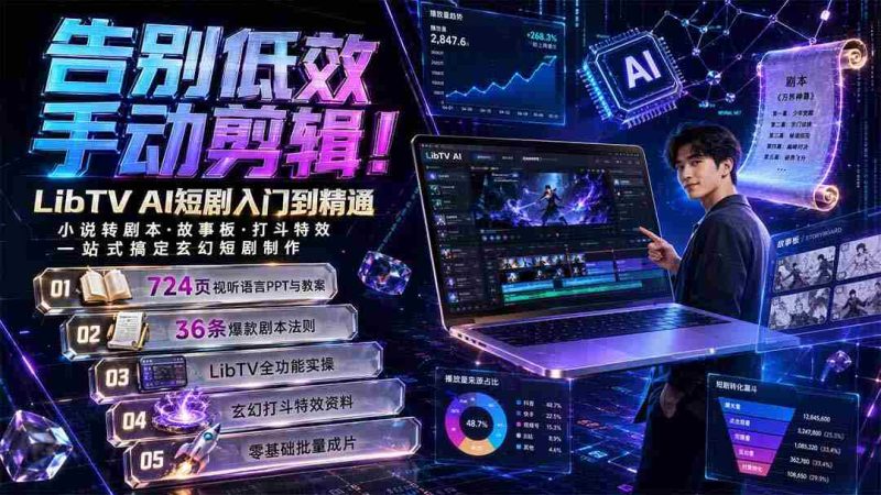 （19678期）告别低效手动剪辑！LibTV AI短剧入门到精通，小说转剧本方法，故事板打斗特效一站式搞定玄幻短剧制作-OG资源站