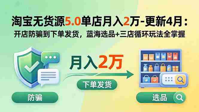 （19683期）淘宝无货源5.0单店月入2万-更新2026：开店防骗到下单发货，蓝海选品+三店循环玩法全掌握-OG资源站