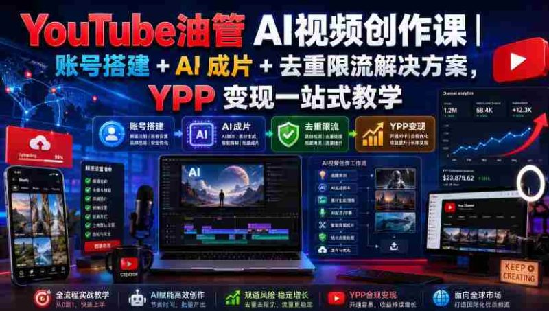 YouTube油管AI视频创作课|账号搭建+AI成片+去重限流解决方案,YPP变现一站式教学-OG资源站
