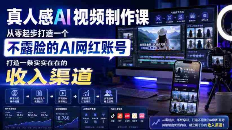 真人感AI视频制作课，从零起步打造一个不露脸的AI网红账号，打造一条实实在在的收入渠道【原创双语字幕】-OG资源站
