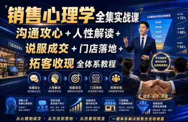 销售心理学全集实战课|沟通攻心+人性解读+说服成交+门店落地+拓客收现全体系教程-OG资源站
