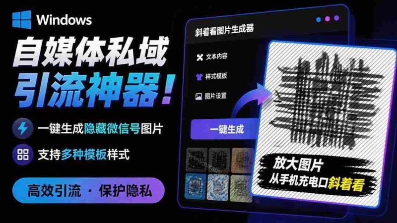 （19695期）Windows自媒体私域引流神器！一键生成隐藏微信号图片，支持多种模板样式，完全免费 隐图工坊-OG资源站