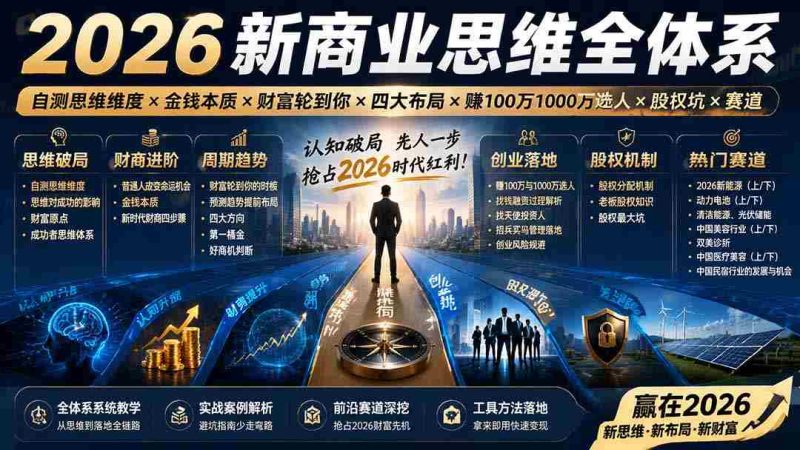 （19696期）2026新商业思维全体系：自测思维维度×金钱本质×财富轮到你×四大布局×赚100万1000万选人×股权坑×赛道-OG资源站