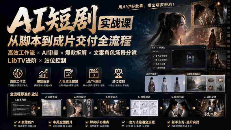 (19717期)AI短剧实战课:高效工作流×AI审美×爆款拆解×文案角色场景分镜×LibTV进阶×站位控制×从脚本到成片交付全流程-OG资源站