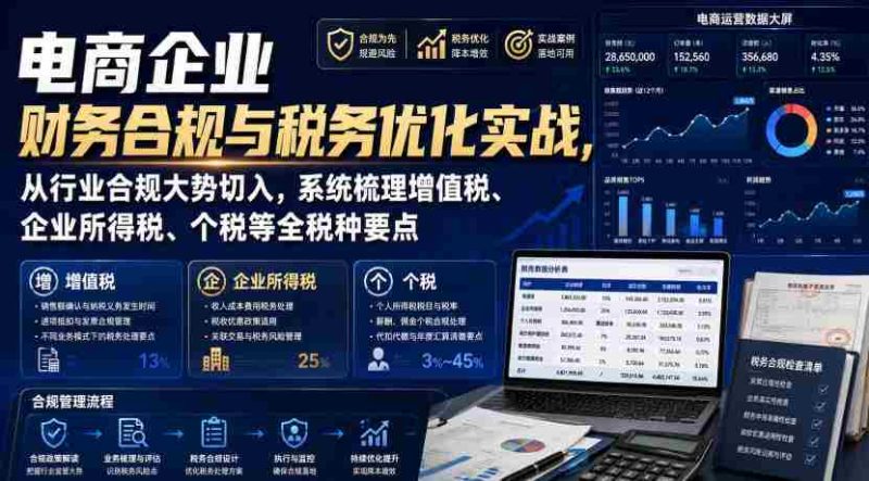 电商企业财务合规与税务优化实战，从行业合规大势切入，系统梳理增值税、企业所得税、个税等全税种要点-OG资源站