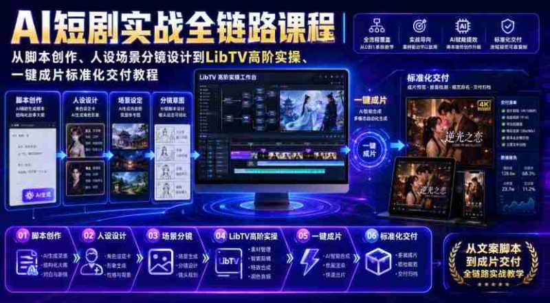 AI短剧实战全链路课程|从脚本创作、人设场景分镜设计到LibTV高阶实操、一键成片标准化交付教程-OG资源站