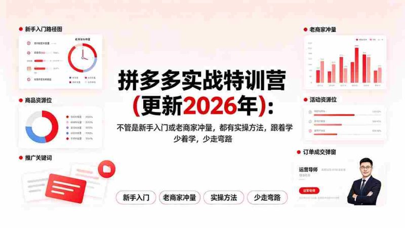 （19724期）拼多多实战特训营(更新2026年)：不管是新手入门或老商家冲量，都有实操方法，跟着学，少走弯路-OG资源站